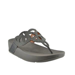 Fitflop Elora Crystal T-Strap Wedge Sandals Pewter Gray Size 10